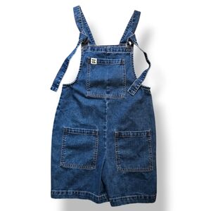 Lucy Yak Denim Jean Short Overalls Shorteralls Size 2R Tie Straps Y2k 90s
